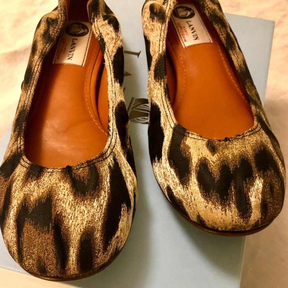 Lanvin black, brown animal print ballet flat